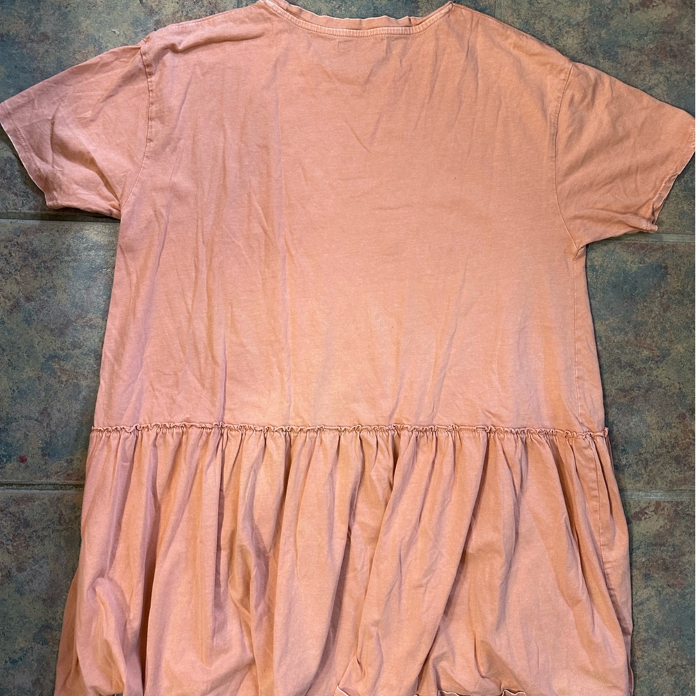 Pull & Bear Women’s Large Short Sleeve Shirt, Salmon Orange Color With Ruffles View 2